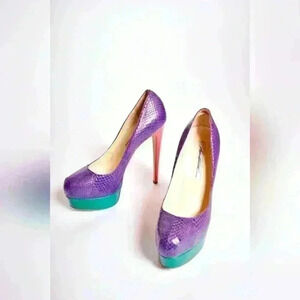 Insane BRIAN ATWOOD Purple Green Coral Watersnake  Miami 6" Pumps 38/39 Italy